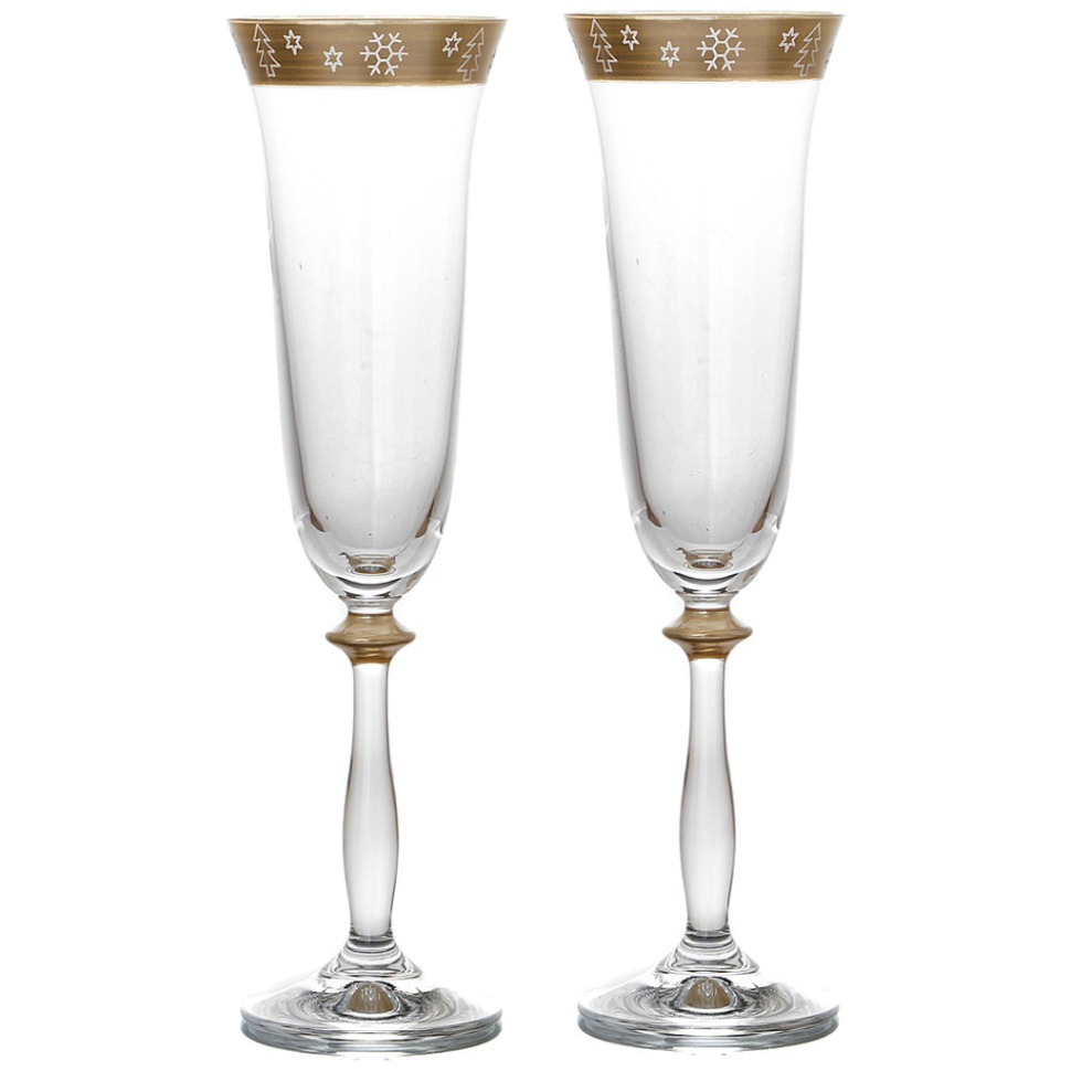Набор бокалов для шампанского из 2 шт."новогодний" 190 мл. высота=25 см. Bohemia Crystal (674-259)