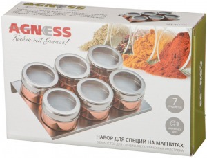 Набор для специй agness "rosso" 7 пр. на магнитах, в т.ч. метал.подставка 20*13*5 см Agness (912-025)