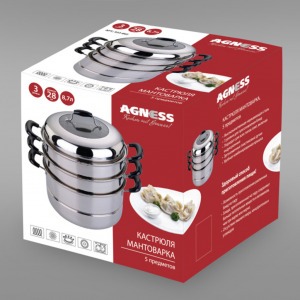 Кастрюля-мантоварка agness 3 уровня диаметр=28 см. 8,7 л. индукционное дно Agness (933-002)