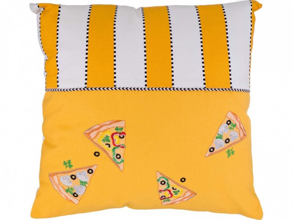 Подушка декоративная 45х45 "пицца", 100% х/б,жёлтый+белый , вышивка SANTALINO (850-874-6)