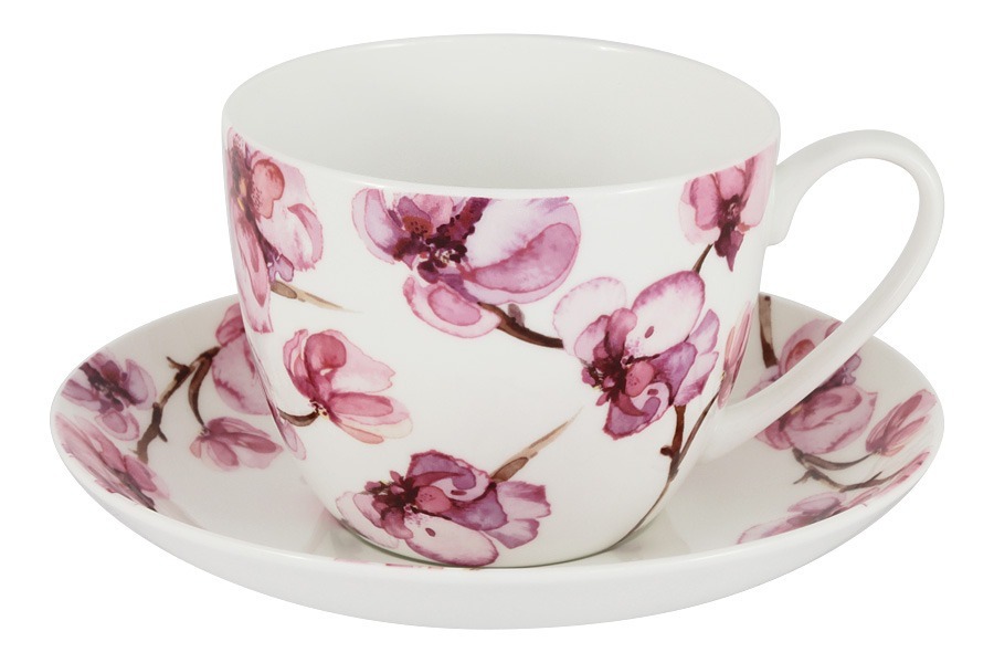 Чашка с блюдцем (белая) Орхидея в цветной упаковке - TEM-10043 The English Mug