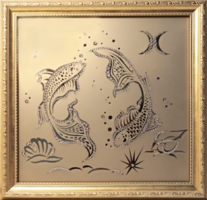 Картина Рыбы 35х35 см с кристаллами Swarovski (1134)