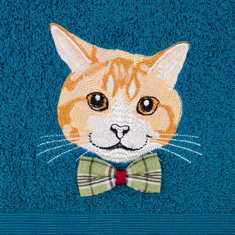 Полотенце "котик",50*90. махра,изумрудный,100% хлопок 400гр\м SANTALINO (850-330-62)