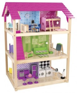 Деревянный кукольный домик "Самый роскошный", открытый на 360°, на колесиках, с мебелью 46 предметов в наборе, для кукол 30 см (65078_KE)