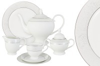 Сервиз чайный, 12 перс, 40 пр, фарфор F, белый, с серебристым кантом, Melisenta - AL-14-310/40-E5 Anna Lafarg Emily