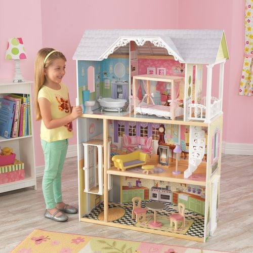 Деревянный кукольный домик "Кайли", с мебелью 10 предметов в наборе, для кукол 30 см (65869_KE)