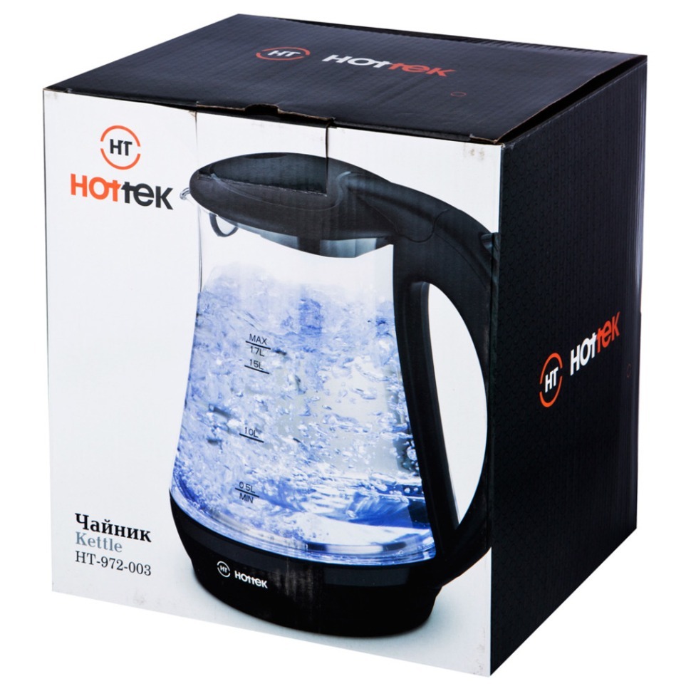 Чайник электрический hottek стекло ht-972-003 1,7л, 2200 вт, внутр.подсветка HOTTEK (972-003)