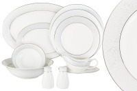 Сервиз обеденный, 12 перс, 50 пр, фарфор F, белый, с серебристым кантом, Арабеска, Melisenta - AL-14-310/50-E5 Anna Lafarg Emily