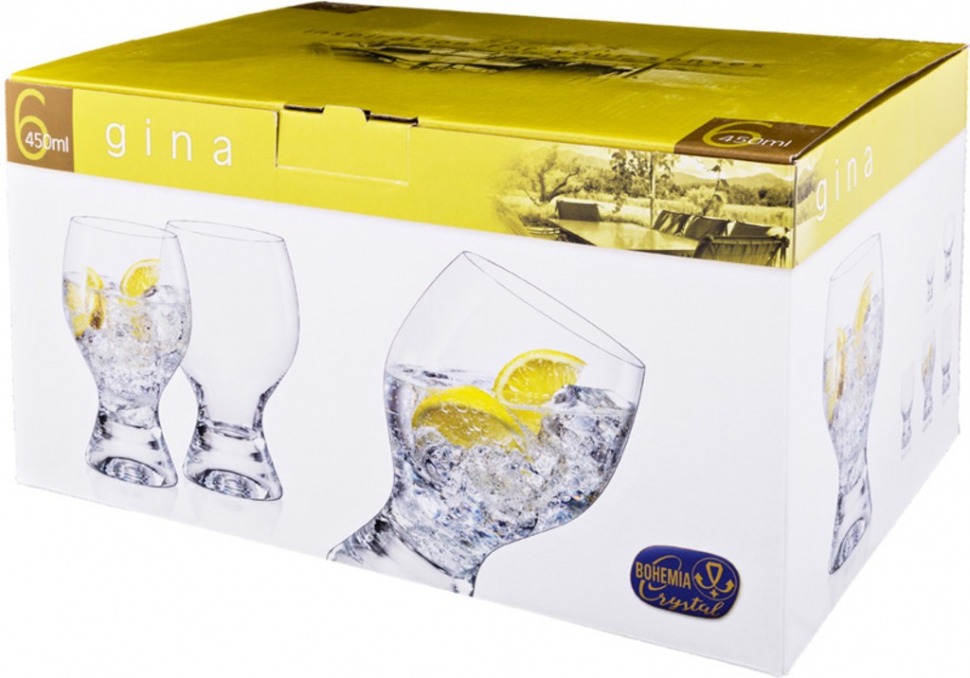 Набор бокалов для воды из 6 шт. "gina" 450 мл. высота=16 см Bohemia Crystal (674-668)