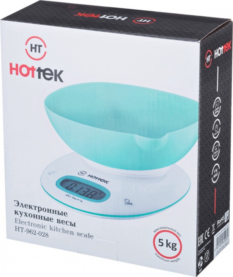 Весы кухонные с чашей hottek ht-962-028 макс.вес 5кг (кор=12шт.) HOTTEK (962-028)