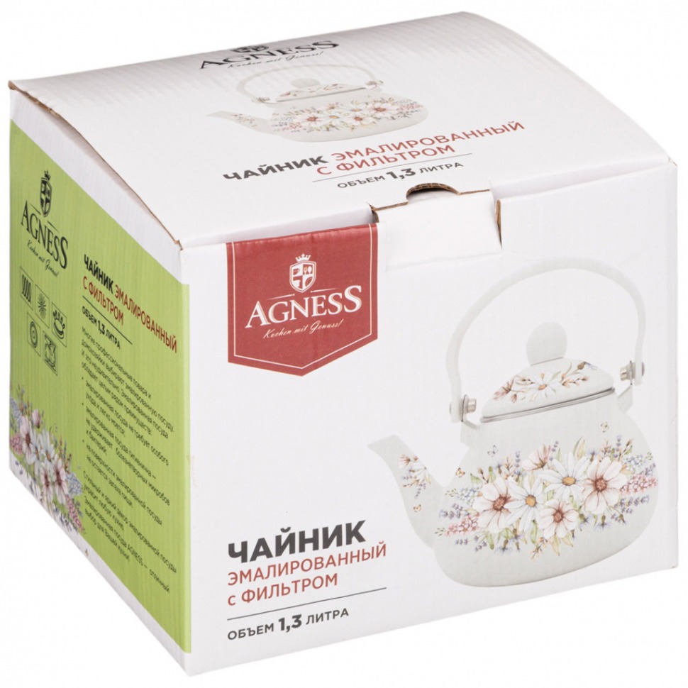 Чайник agness эмалированны со съемным фильтром из нжс, серия "пленительная роза" 1,3 л Agness (934-313)