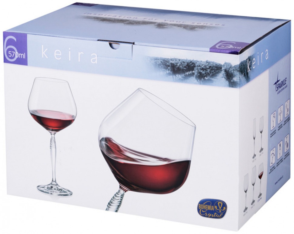 Набор бокалов для вина "keira" 570 мл. высота=23 см.  из 6 шт Bohemia Crystal (674-627)