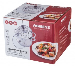 Кастрюля-пароварка agness 2-х ярусная, 3 предмета, серия "classic" диаметр=20см, 3,2л Agness (933-503)