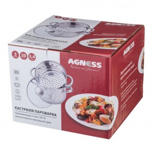 Кастрюля-пароварка agness 2-х ярусная, 3 предмета, серия "classic" диаметр=20см, 3,2л Agness (933-503)
