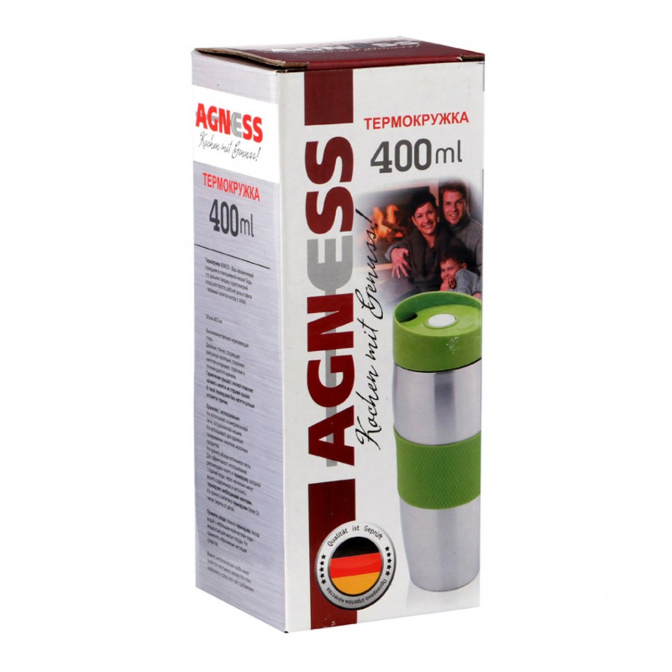 Термокружка agness 400 мл с кнопкой-стоппером Agness (709-030)
