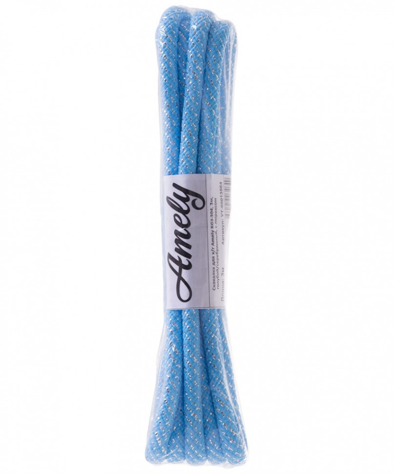 Скакалка для для художественной гимнастики RGJ-304, 3м, голубой/серебряный, с люрексом (430411)