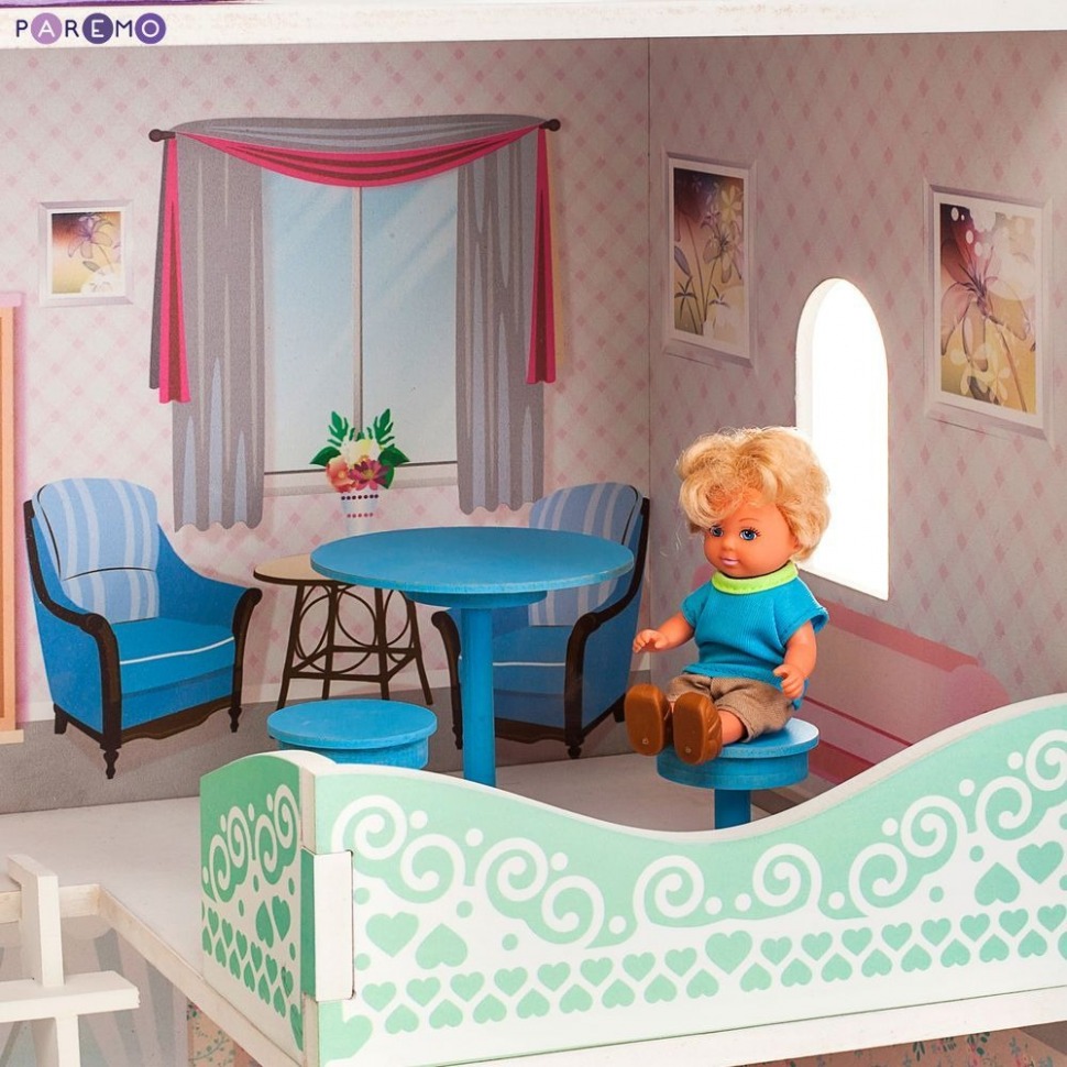 Деревянный кукольный домик "Вивьен Бэль", с мебелью 7 предметов в наборе, для кукол 20 см (PD318-09)