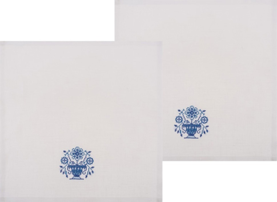 Комплект салфеток из 2 шт."гжель" 32х32см.вышивка, 100% лён, белый SANTALINO (850-517-18)