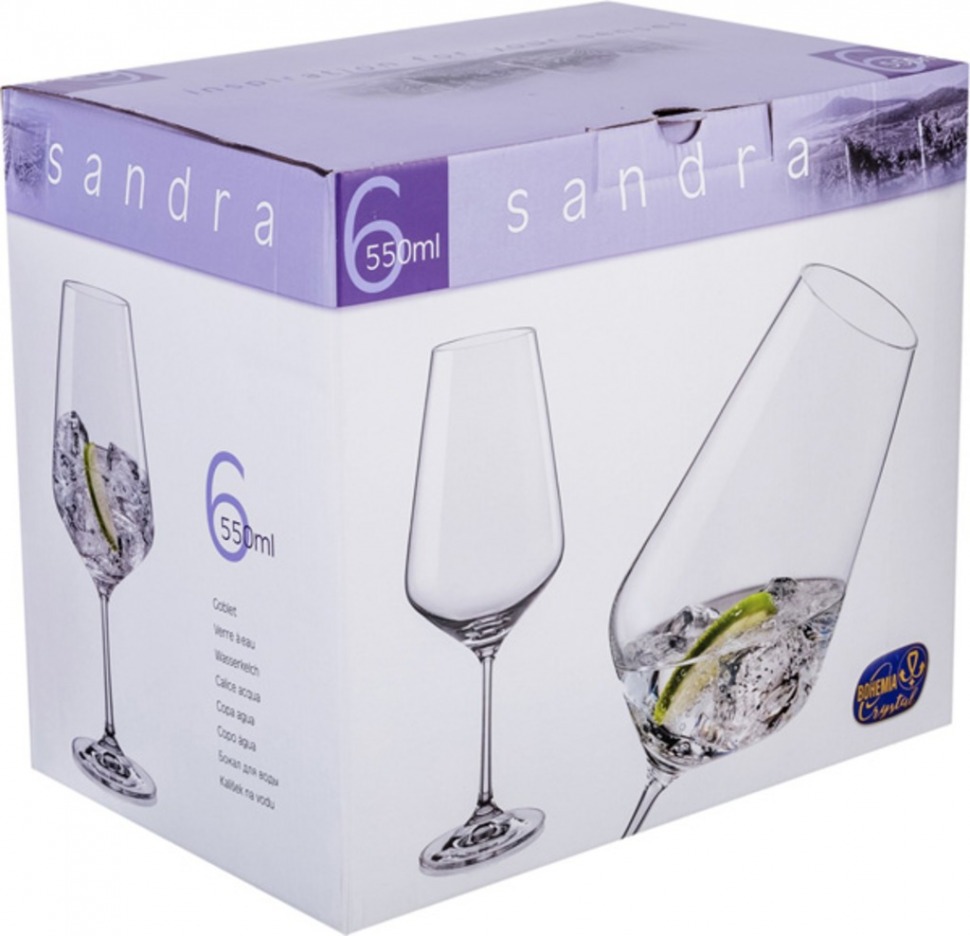 Набор бокалов для вина из 6 шт. "sandra" 550 мл. высота=26 см. (кор=1набор.) Bohemia Crystal (674-605)