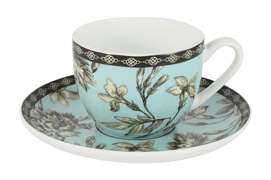Чашка с блюдцем (голубая) Наталия в цветной упаковке - TEM-10051 The English Mug