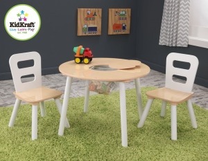 Стол + 2 стула "Сокровищница", бежевый (Round Storage Table & Chair Set) (27027_KE)