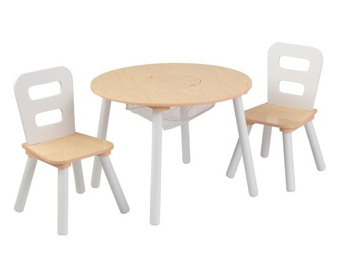 Стол + 2 стула "Сокровищница", бежевый (Round Storage Table & Chair Set) (27027_KE)