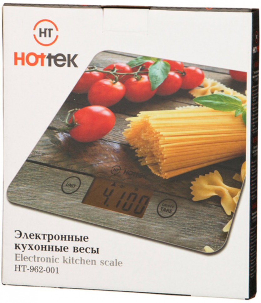 Весы кухонные ht-962-001, платформа из стекла 18*20*1,5 см. макс. вес=5 кг (кор=13шт.) HOTTEK (962-001)