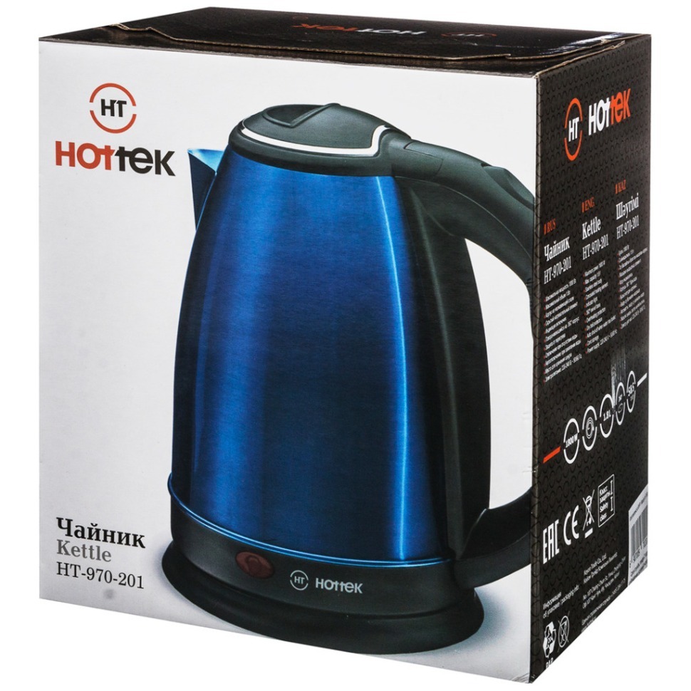 Чайник электрический из нерж.стали hottek ht-970-201 1,8л, 1800 вт синий HOTTEK (970-201)