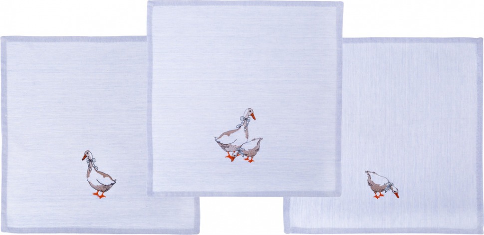 Комплект салфеток из 3 шт "гуси" 40х40, вышивка , синий, 100% хлопокок SANTALINO (850-546-89)
