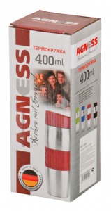Термокружка agness 400 мл. с силиконовой вставкой и кнопкой-стоппером Agness (709-053)