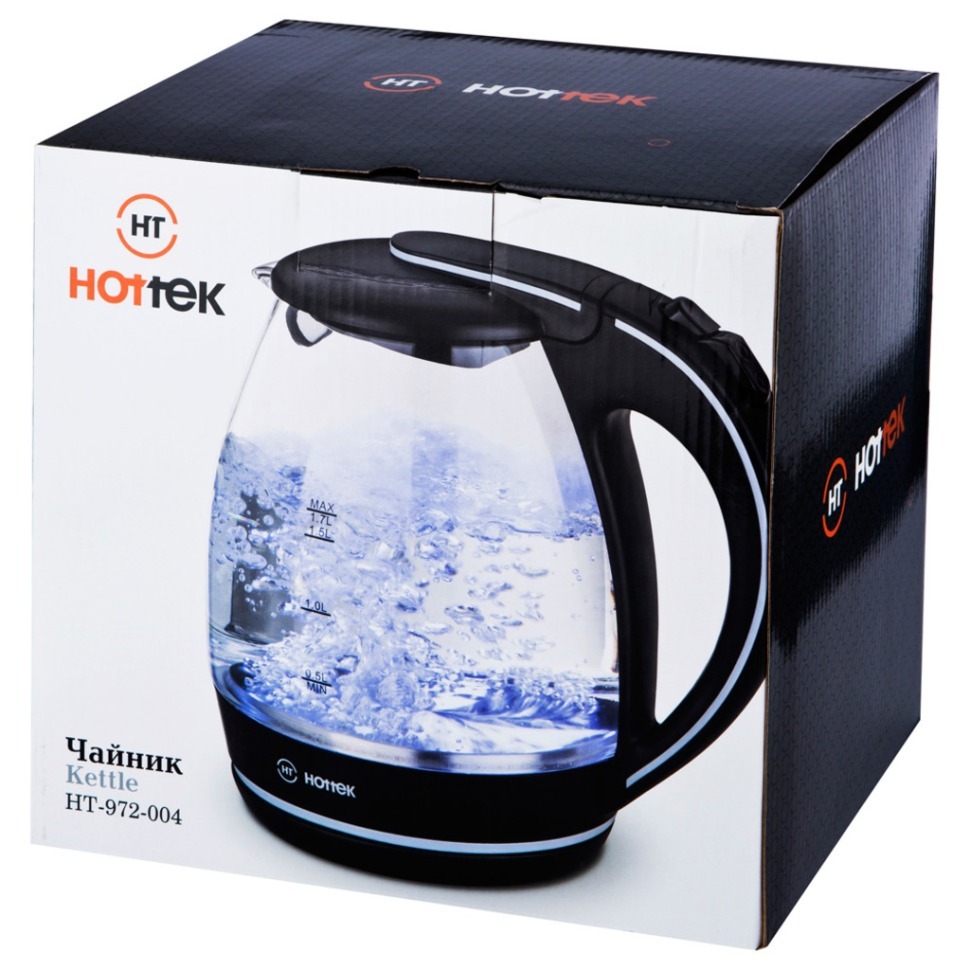 Чайник электрический hottek стекло ht-972-004 1,7л, 2200 вт, внутр.подсветка HOTTEK (972-004)