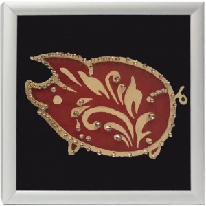 Картина Символ года Свинка золото с кристаллами Swarovski (2134)