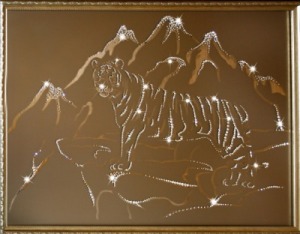 Картина Тигр в горах с кристаллами Swarovski (1294)
