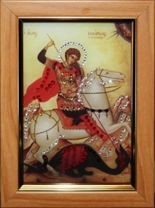 Икона Георгий Победоносец малая с кристаллами Swarovski (1444)