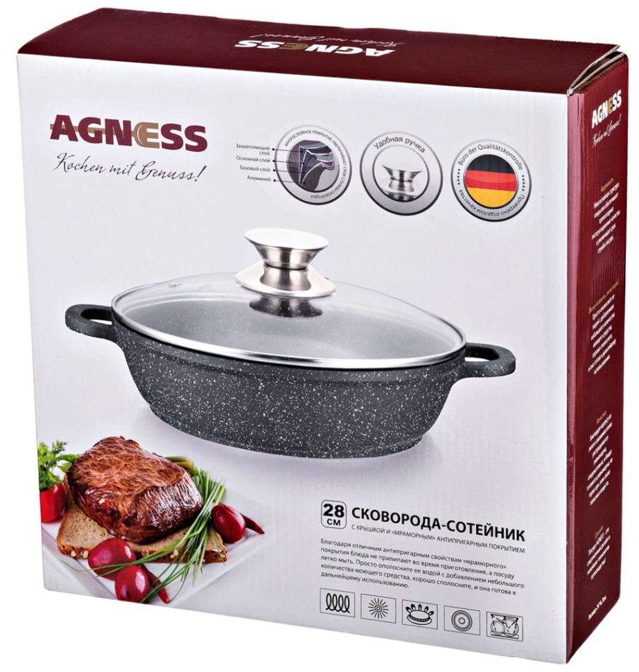 Сковорода-сотейник agness  с крышкой, индукция, 28*12 см 3,6 л Agness (932-201)