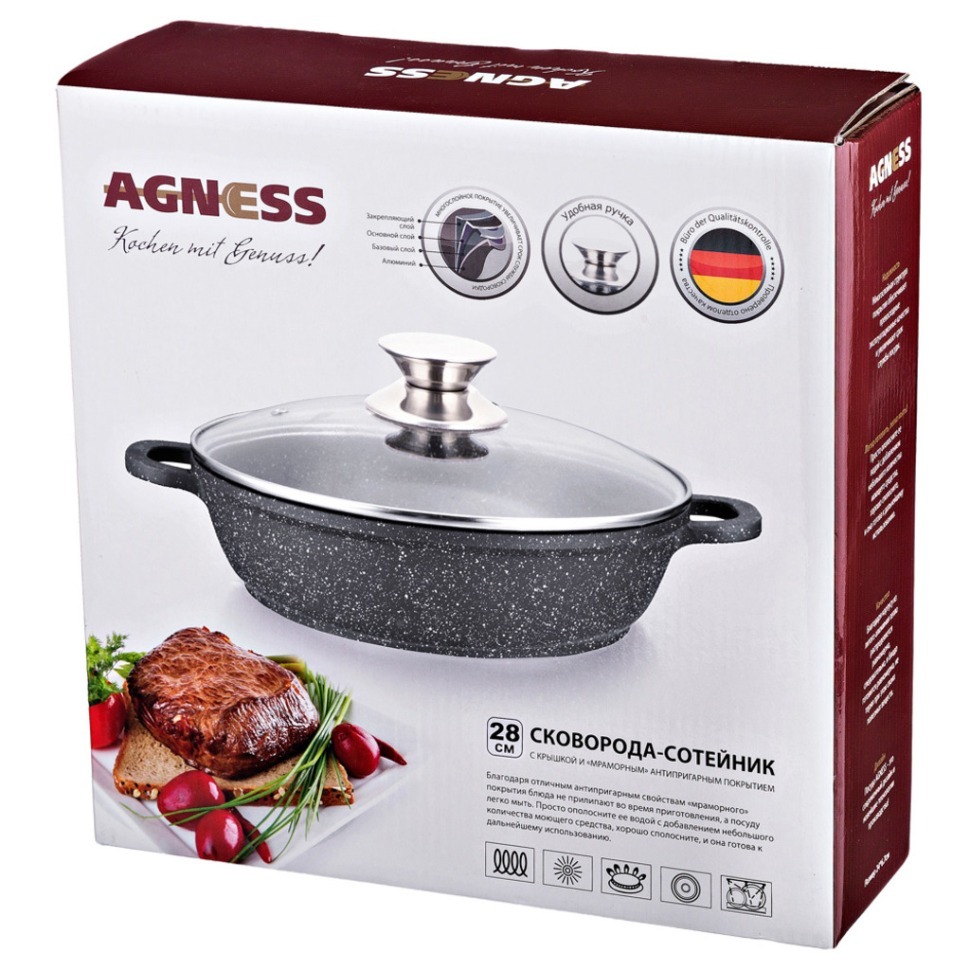 Сковорода-сотейник agness  с крышкой, индукция, 28*12 см 3,6 л Agness (932-201)