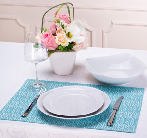 Плейсмет "деко" 33*48см цвет: голубой/серебро,  100% хлопок SANTALINO (828-130)