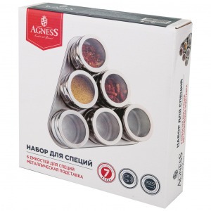 Набор для специй agness "монблан" 7 пр.на магнитах, в т.ч. метал.подставка 20*22*5 см Agness (912-002)