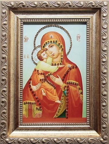 Икона Божией Матери Владимирская малая с кристаллами Swarovski (2105)