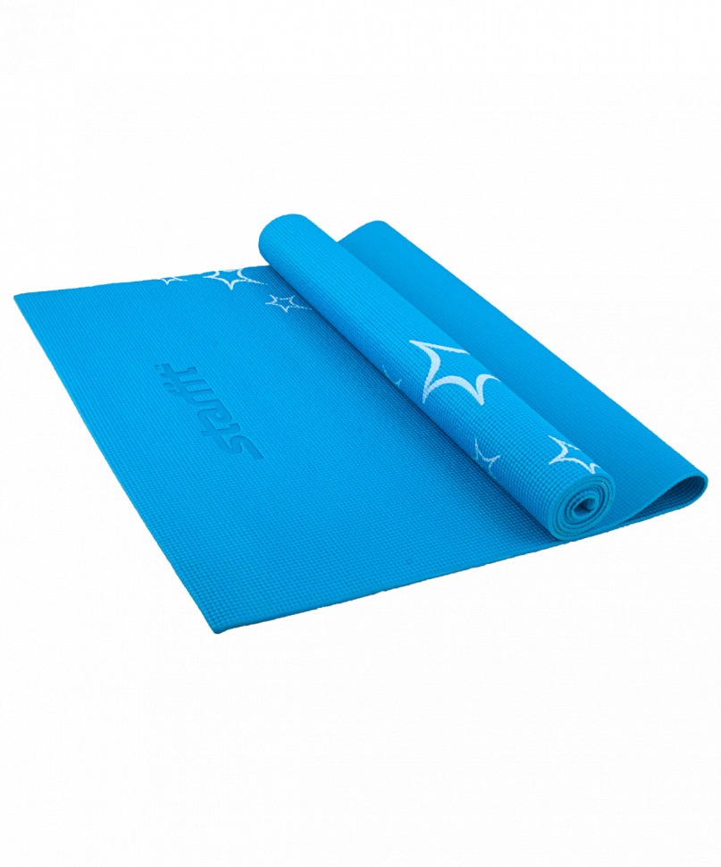 Коврик для йоги FM-102, PVC, 173x61x0,6 см, с рисунком, синий (78625)