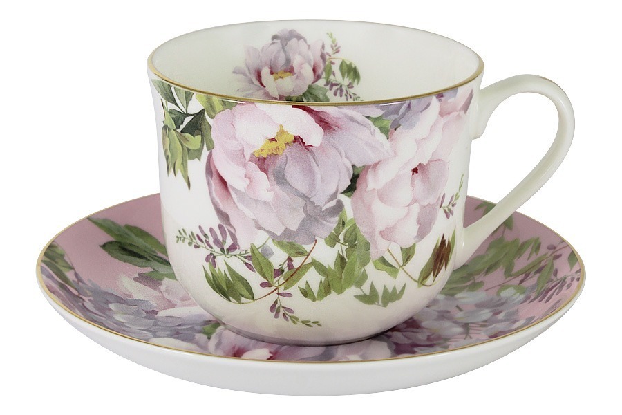 Чашка с блюдцем (розовая) Райский сад в подарочной упаковке - AL-17815-PIN-BCS-ST Anna Lafarg Stechcol