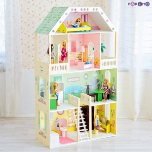 Деревянный кукольный домик "Поместье Шервуд", с мебелью 16 предметов в наборе, для кукол 30 см (PD318-01)