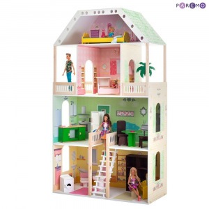 Деревянный кукольный домик "Поместье Шервуд", с мебелью 16 предметов в наборе, для кукол 30 см (PD318-01)