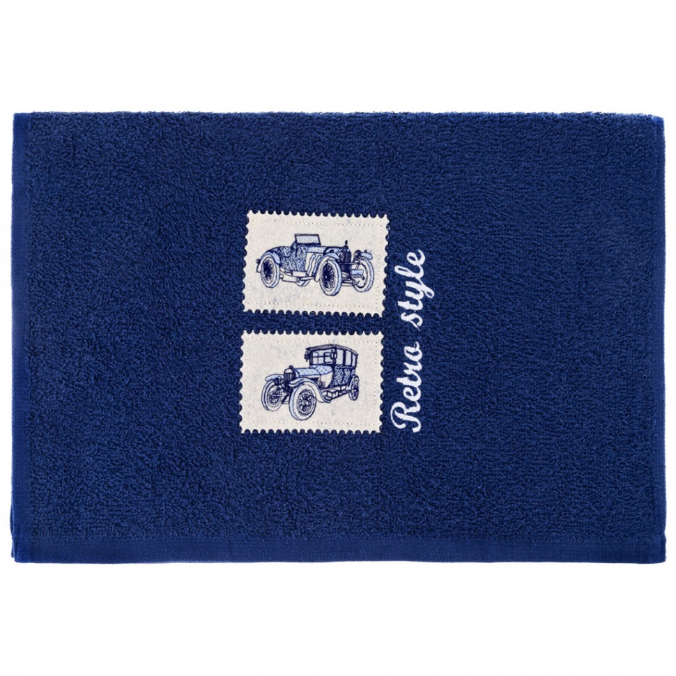 Полотенце "ретро автомобили" 50*35 см., 380 г/м2, м/х, х/б 100%  синий SANTALINO (850-110-35)
