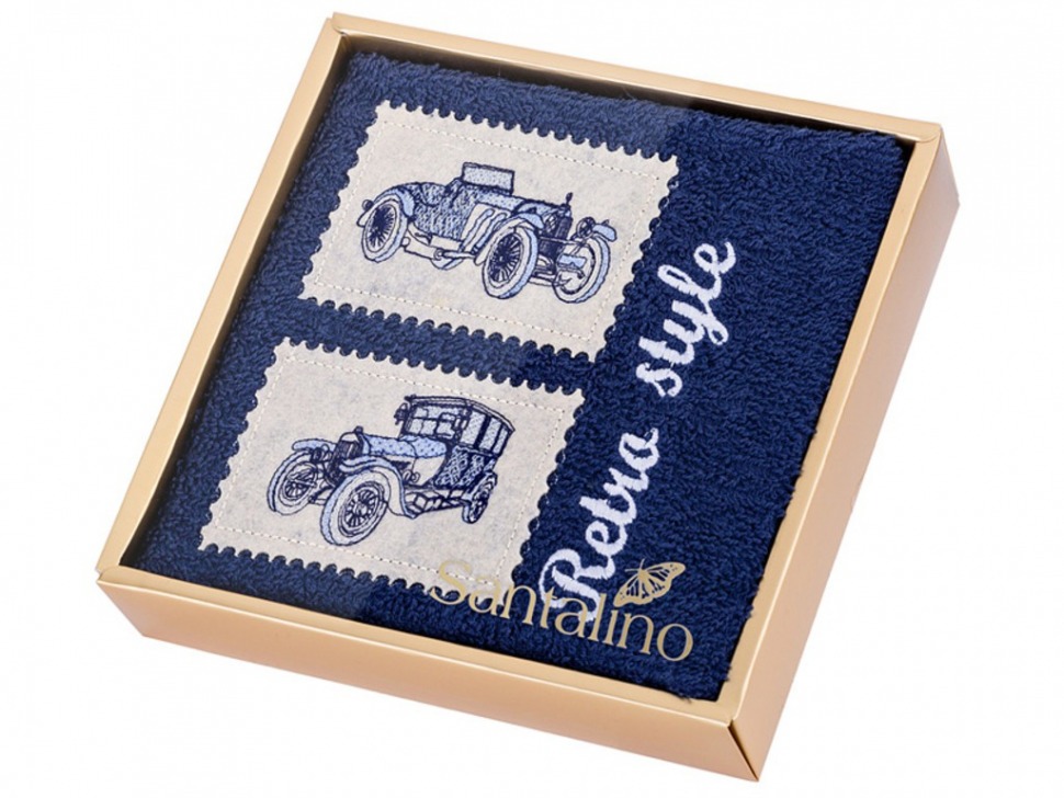 Полотенце "ретро автомобили" 50*35 см., 380 г/м2, м/х, х/б 100%  синий SANTALINO (850-110-35)
