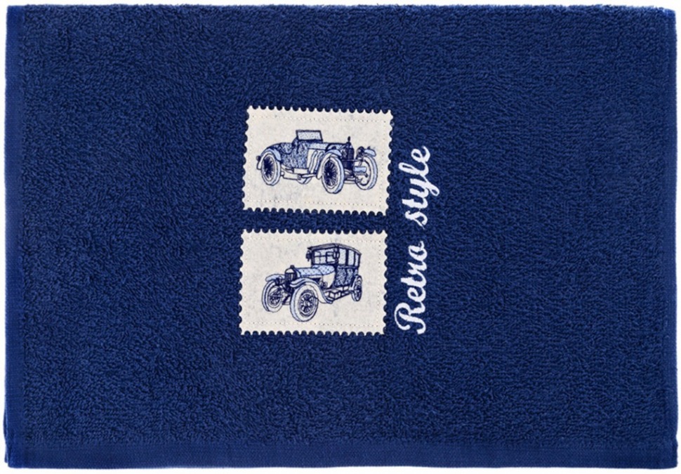 Полотенце "ретро автомобили" 50*35 см., 380 г/м2, м/х, х/б 100%  синий SANTALINO (850-110-35)