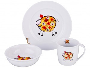 Набор посуды на 1 персону 3 пр.: кружка 300мл+тарелка 21,5см + салатник 15см. DUBI (606-841)