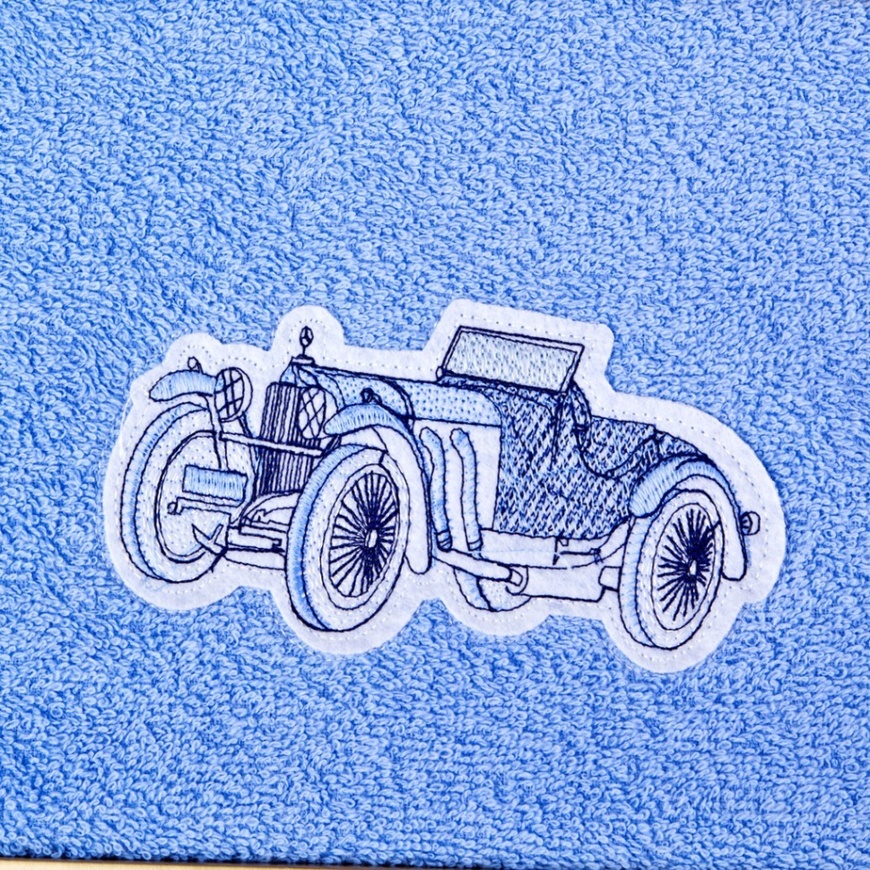 Полотенце "ретро автомобиль" 40*70 см., 380 г/м2, м/х, х/б 100%, голубой SANTALINO (850-110-24)