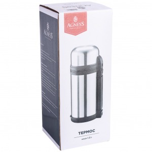 Термос agness с широким горлом 1200 мл крышка-чашка, пластик. чашка, двойная пробка, колба нжс Agness (910-053)