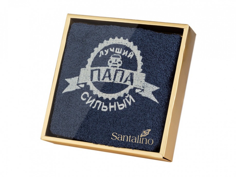 Полотенце "сильный папа" 40*70 см. 380 г/м2, м/х, х/б 100% синий SANTALINO (850-114)